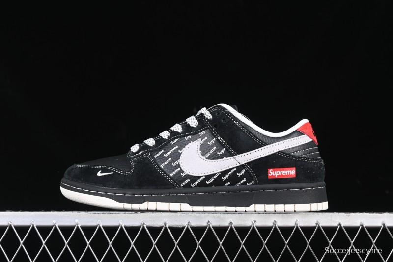 Nike SB Dunk Low Supreme Collaboration Black Grey Swoosh Anniversary Custom Low-Top Casual Skate Shoes - XS1086-011