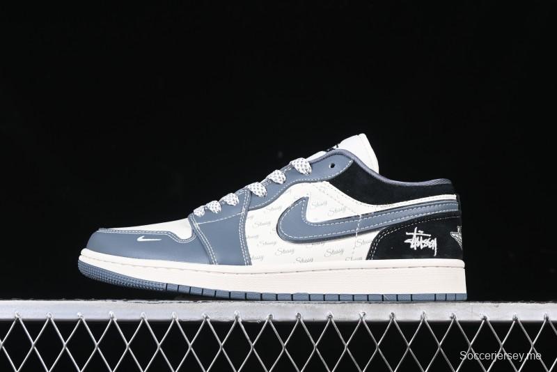 Nike Air Jordan 1 Low Stussy Collaboration - Grey Swoosh Retro Basketball Shoes - XX3318-503