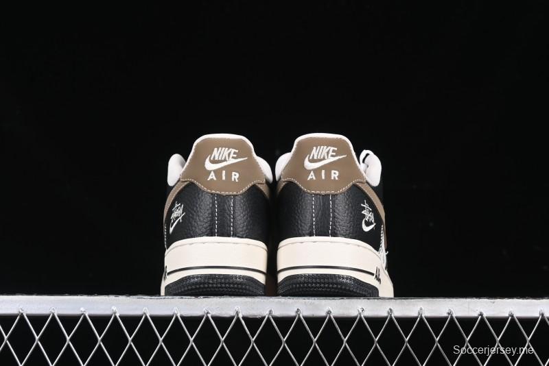 Nike Air Force 1 '07 Low Stussy Collaboration Black Leather & Gum Sole Low-Top Casual Sneakers - CH6336-519