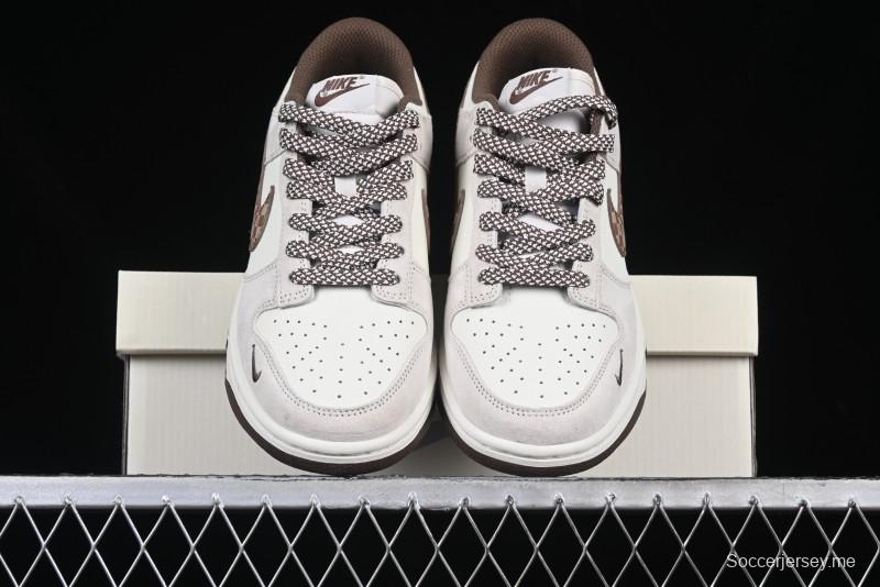 Nike SB Dunk Low Gucci Collaboration Monogram Beige Brown Swoosh Anniversary Custom Low-Top Casual Skate Shoes - DJ2024-059