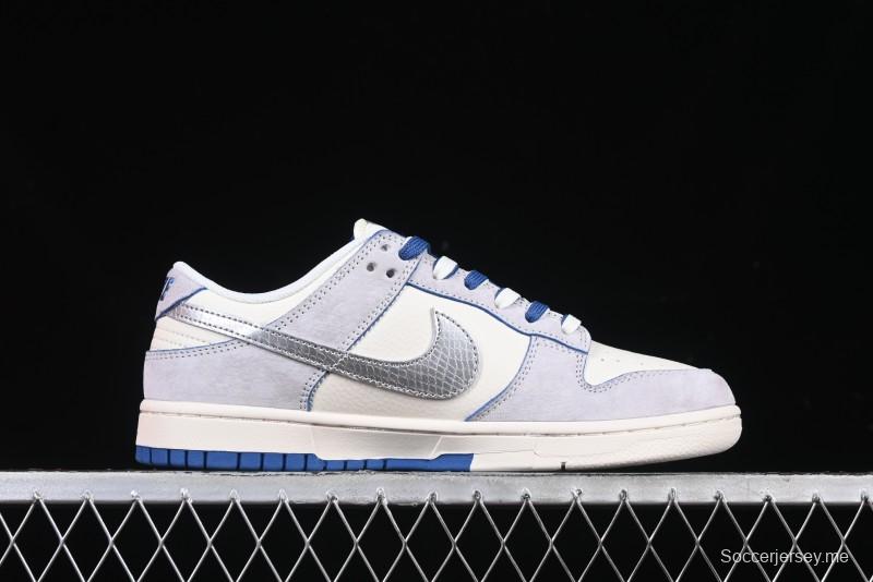 Nike SB Dunk Low Stussy Year of the Snake Collaboration Light Blue Silver Swoosh Anniversary Custom Low-Top Casual Sneakers - DM6868-010