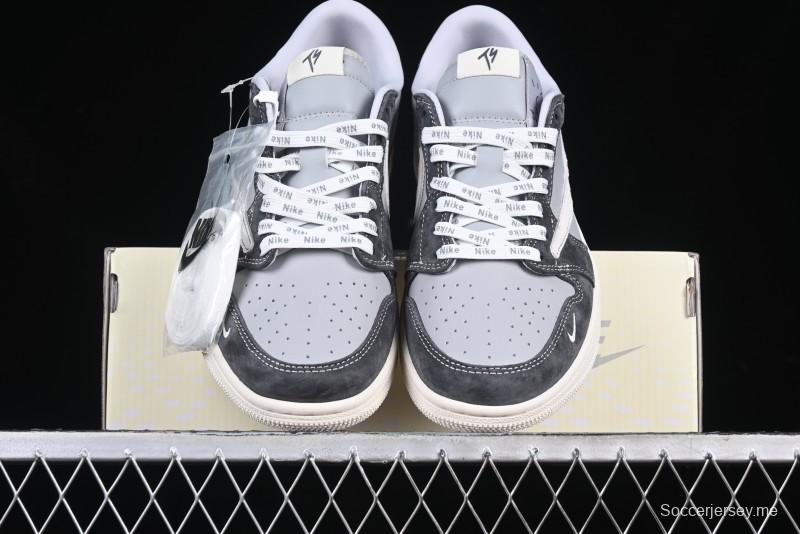 Nike Travis Scott x Fragment Design x Air Jordan 1 Low OG SP AJ1 Retro Sneakers in Traffic Grey - CF3688-055