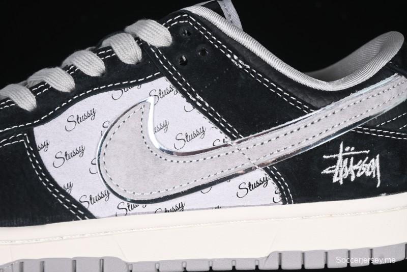 Nike SB Dunk Low Stussy Collaboration - Black Grey Pig Leather Anniversary Custom Edition Low-Top Casual Sneakers - XX3168-008