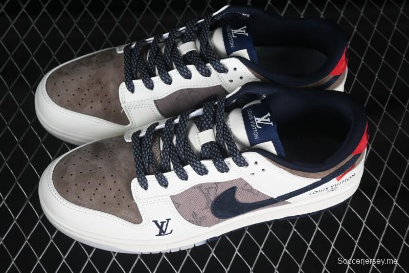 Nike SB Dunk Low LV Collaboration Anniversary High-End Custom Sneakers in Beige Brown Navy - CH8311-273
