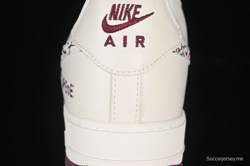Nike Air Force 1'07 Low Supreme Collaboration Rice Wine Red Casual Sneakers - KK1988-070