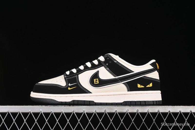 حذاء تزلج نايك SB دانك لو من نايكي، حذاء تزلج منخفض منخفض من نايك SB Dunk Low Fendi Collaboration أسود أبيض أسود سووش الذكرى السنوية - LW1818-115