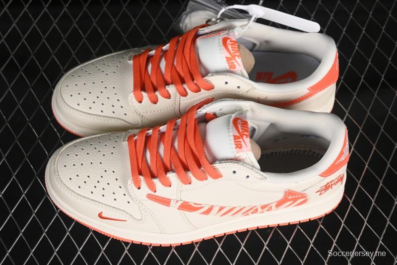 حذاء نايك ترافيس سكوت x Fragment Design x Air Jordan 1 OG Low OG SP AJ1 AJ1 Stussy Collaboration Summer Orange Low-Top Sneakers - LD2025-020