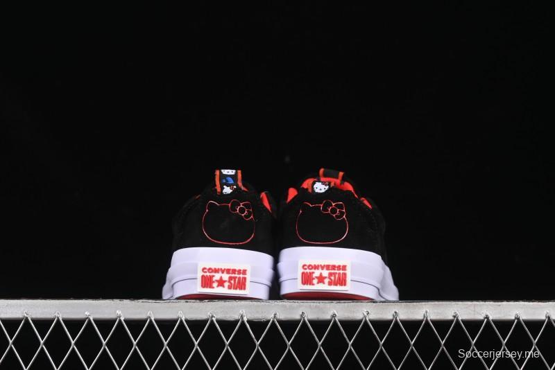 حذاء رياضي كاجوال برقبة منخفضة بنجمة واحدة من كونفرس بتصميم كاجوال بتعاون هالو كيتي - نجمة وردية وعقدة مطرزة - 163904C