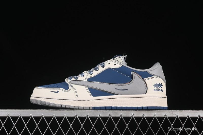 حذاء نايك ترافيس سكوت x Fragment Design x Air Jordan 1 OG Low OG SP AJ1 Stussy Collaboration Dual-Tone Grey Hook Low-Top Sneakers - ZH2598-245