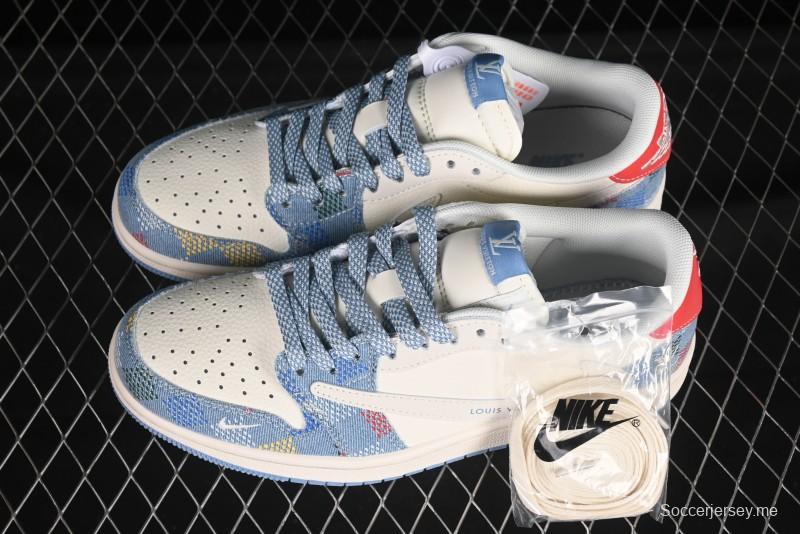 حذاء نايك ترافيس سكوت x Fragment Design x Air Jordan 1 OG Low OG SP AJ1 LV Collaboration متعدد الألوان من قماش الكانفاس منخفض الكاجوال - FC1688-232