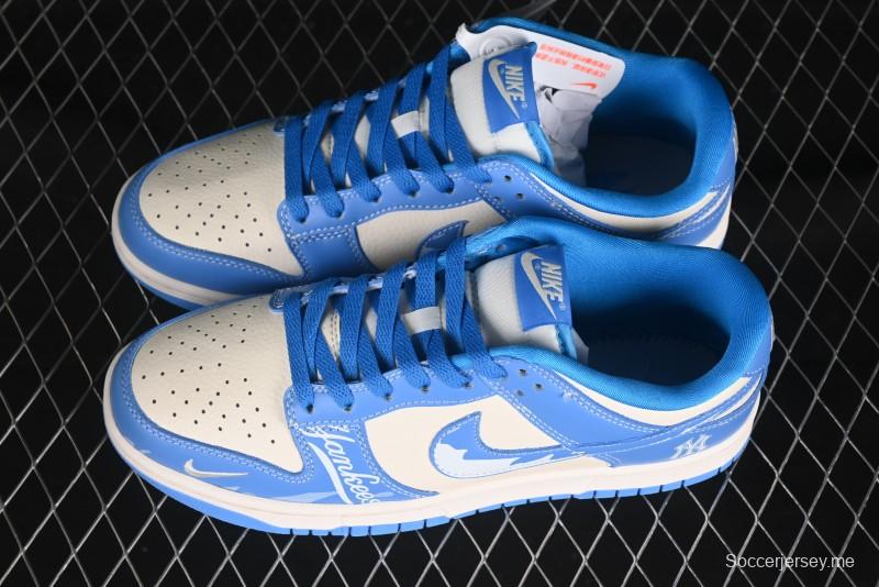 حذاء تزلج نايك SB Dunk Low MLB باللون الأزرق والأبيض والأزرق والأزرق سويوش الذكرى السنوية حذاء تزلج كاجوال منخفض علوي مخصص - KK1333-036