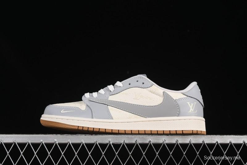 حذاء نايك ترافيس سكوت x Fragment Design x Air Jordan 1 OG Low OG SP AJ1 LV Collaboration باللون الرمادي الأبيض والصمغ - XS2024-057