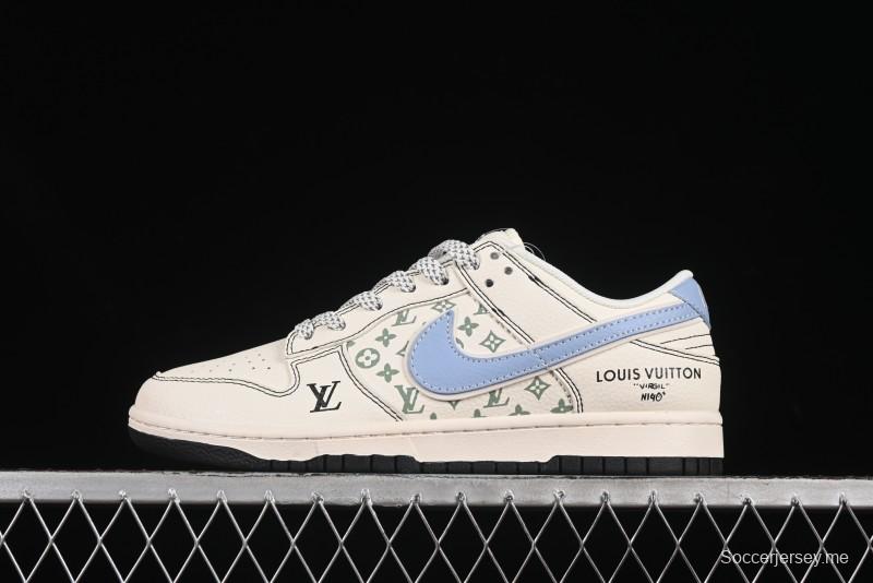 حذاء رياضي مخصص للذكرى السنوية لتعاون نايك SB Dunk Dunk Low LV Collaboration Anniversary مع خياطة سوداء وشاح أزرق - XX3168-143