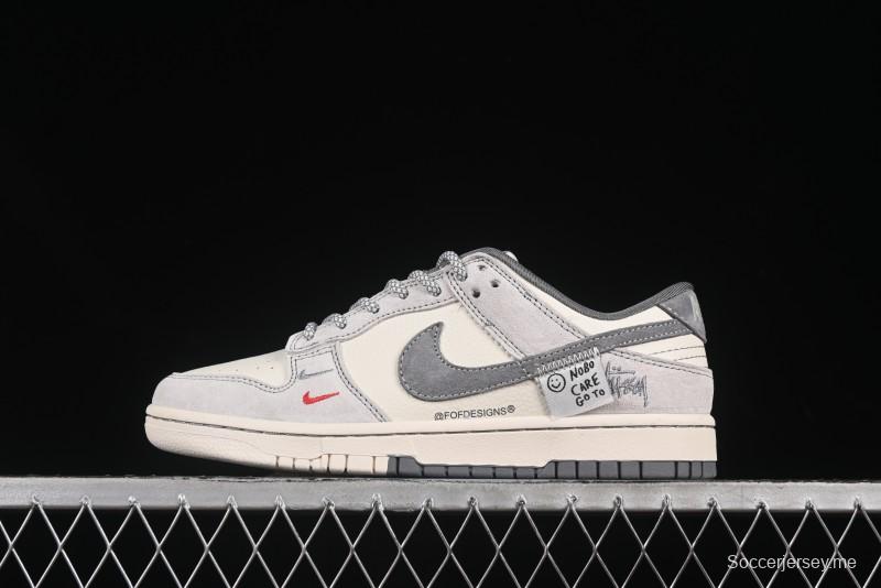 حذاء تزلج نايك SB Dunk Low Stussy Stussy Patchwork الرمادي المرقع المخصص للذكرى السنوية - YX5066-296