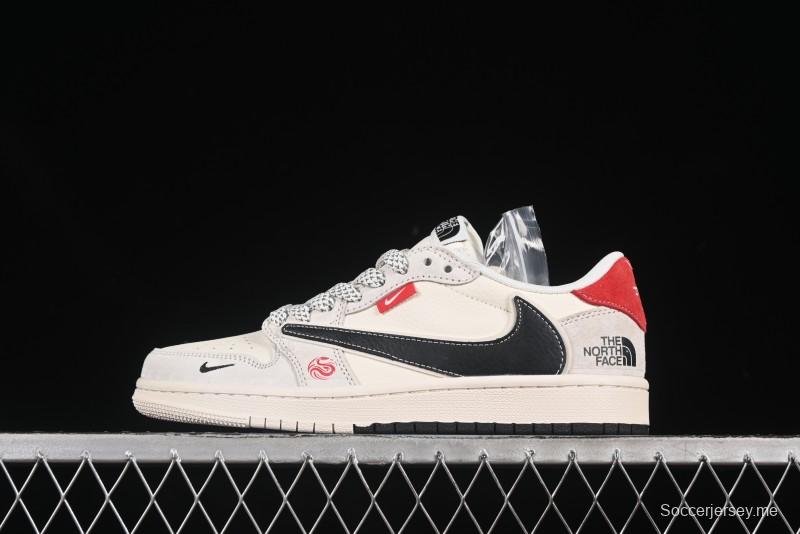 حذاء نايك ترافيس سكوت x Fragment Design x Air Jordan 1 OG Low OG SP AJ1 AJ1 North Face Collaboration Dual Swoosh Collaboration حذاء رياضي كاجوال منخفض السقف - YX5066-308
