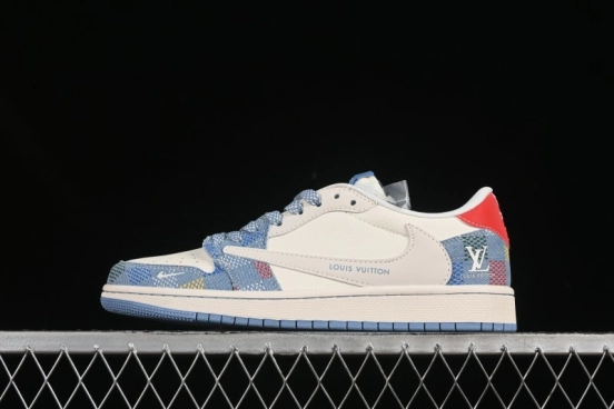 حذاء نايك ترافيس سكوت x Fragment Design x Air Jordan 1 OG Low OG SP AJ1 LV Collaboration متعدد الألوان من قماش الكانفاس منخفض الكاجوال - FC1688-232