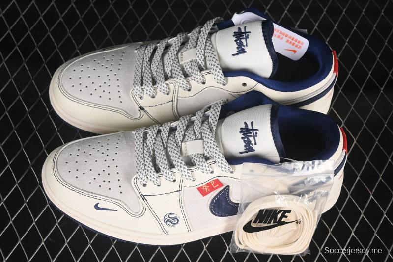 حذاء كرة السلة نايك اير جوردان 1 لاو AJ1 عام الأفعى إصدار محدود من حذاء كرة السلة الريترو الراقية المنسوج باللون الأزرق - YX5066-316