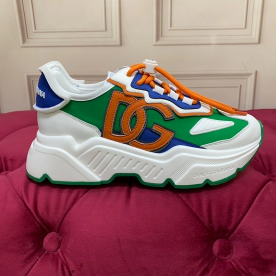 2025 Unisex Dolce & Gabbana Green Blue Orange Leather Lycra Sneakers DG