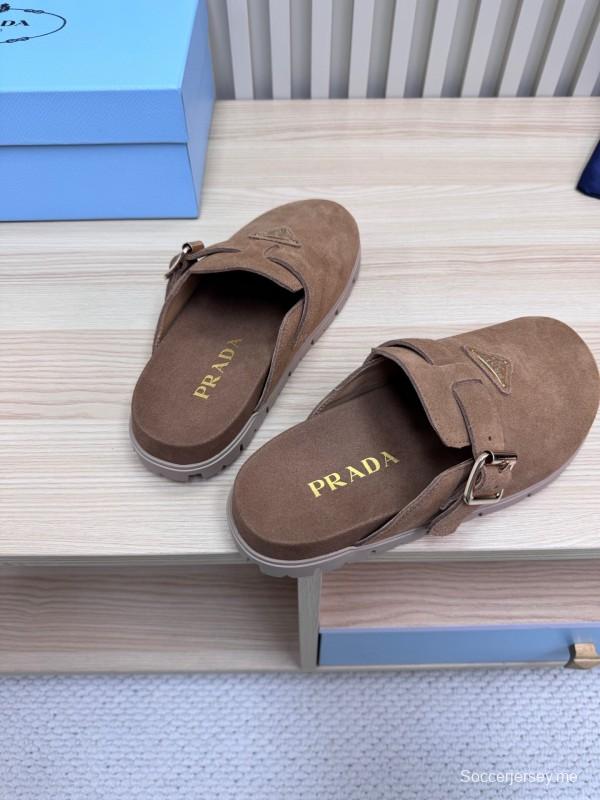 2025 Slippers Prada Brown Suede Slippers LY00280