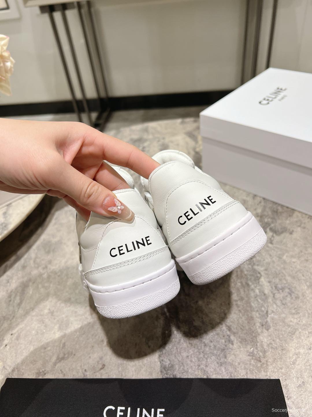 2025 Women Celine White Leather Casual Sneakers