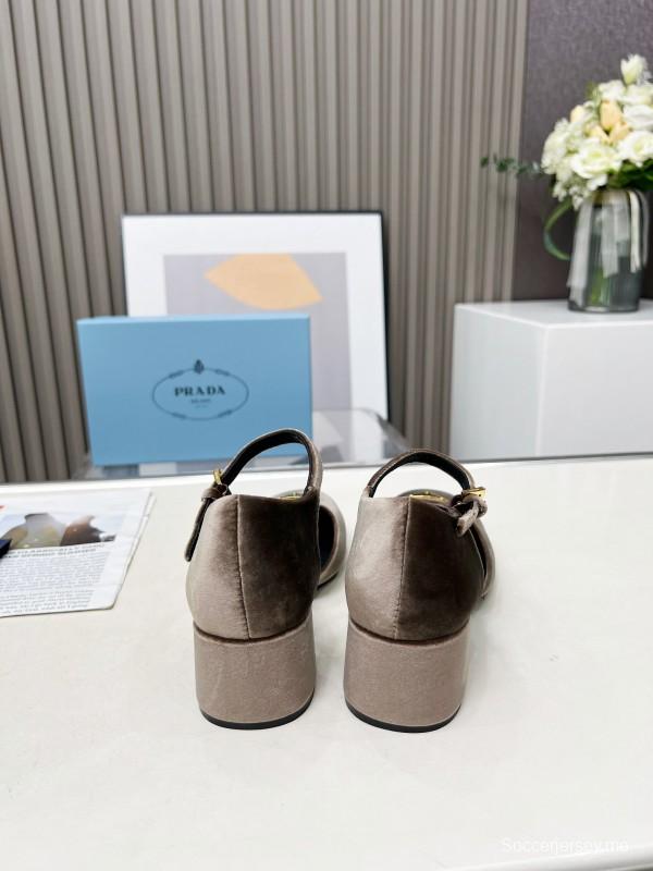 2025 Women Prada Brown Velvet Mary Jane Shoes