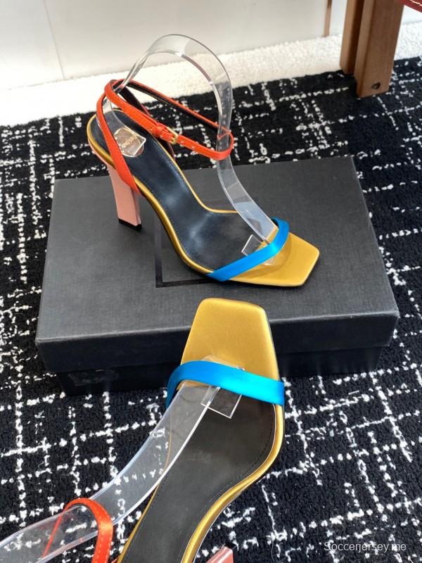 2025 Women Yves Saint Laurent Orange Black Blue Leather High Heel Sandals