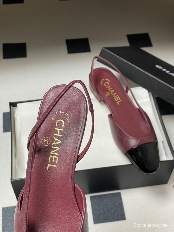 2025 Women Chanel Purple Black Leather Sling-back Pumps KFY00300