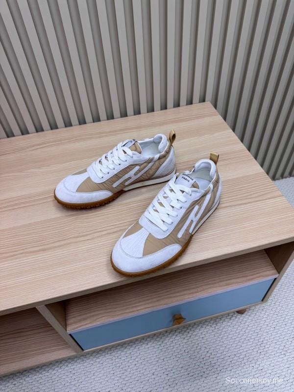 2025 Unisex Hermès White Beige Suede Goat Leather Sneakers Top Version LY00310