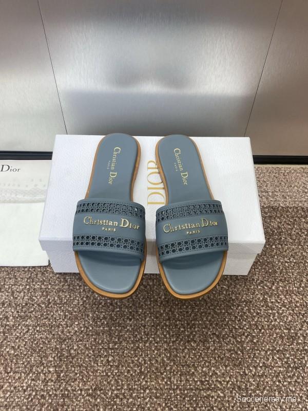 2025 Women Dior Blue Leather Slippers KFY00300
