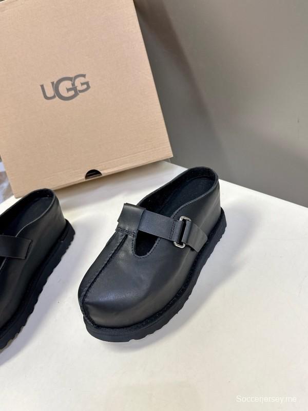 2025 UGG Black Leather Slippers KFY00230