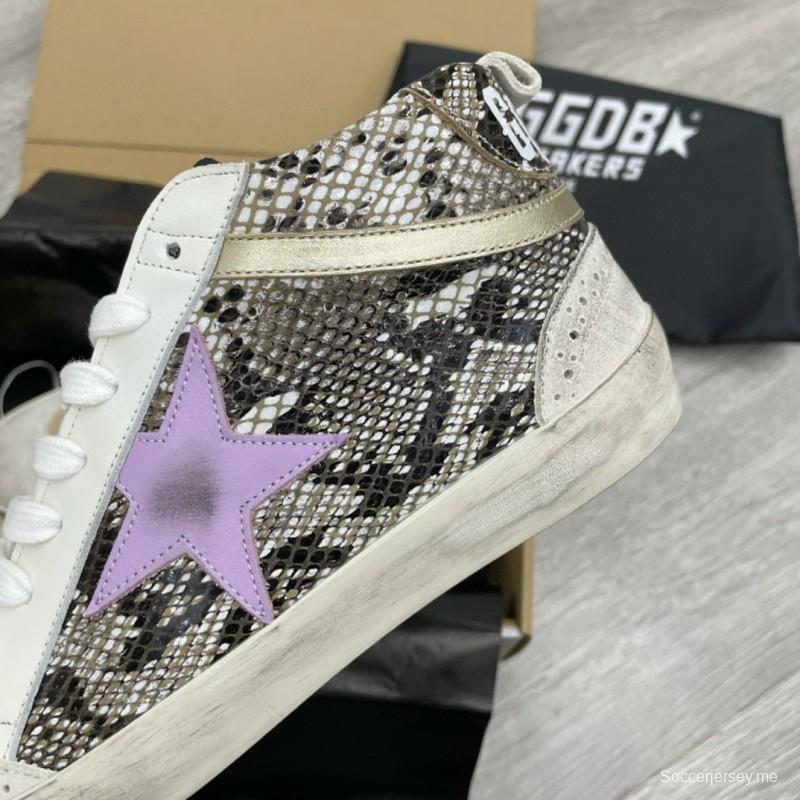 2024 Unisex GGDB White Purple Snake Leather High Top Sneakers MJ00300