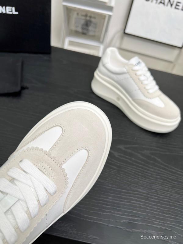 2025 Women Chanel White Beige Leather Suede Sneakers LY00290