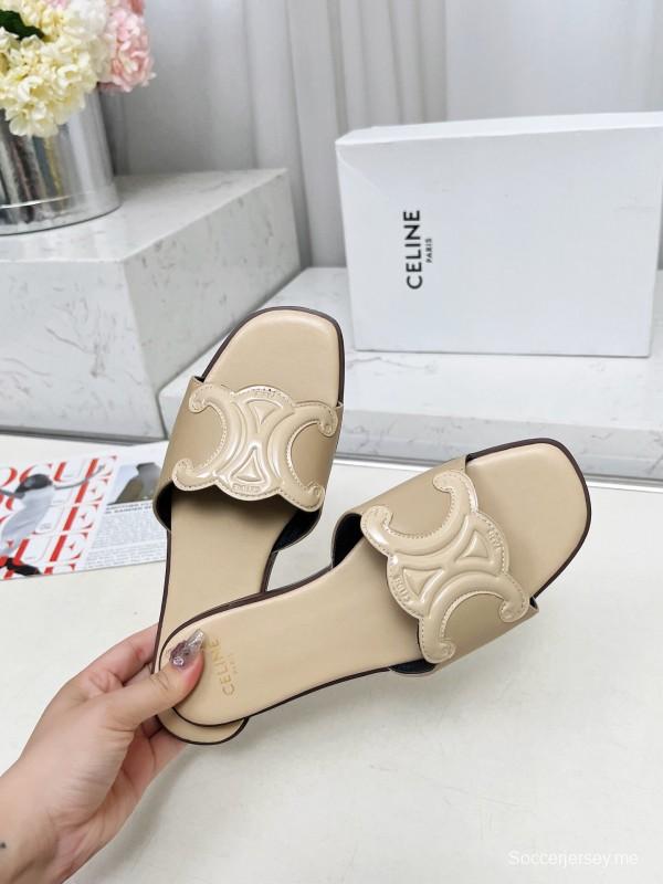 2025 Women Celine Beige Leather Slippers