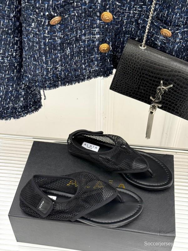 2025 Women YSL Black Mesh Sandals