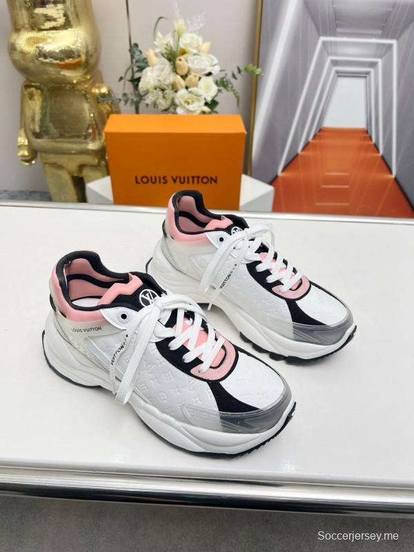 2025 Women Louis Vuitton White Black Pink Leather Mesh Sneakers LY00340