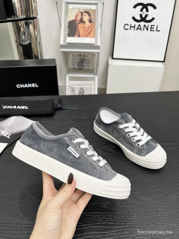 2025 Women Chanel Grey Canvas Casual Sneakers LY00230