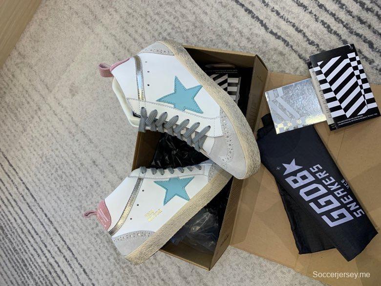2024 Unisex GGDB White Blue Suede Leather High Top Sneakers MJ00300