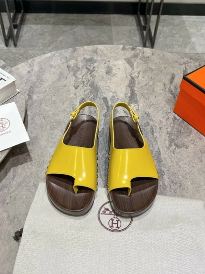 2025 Women Hermès Yellow Leather Sandals