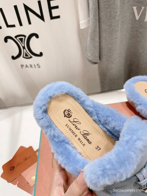 2024 LP Light Blue Suede Shearling Slippers