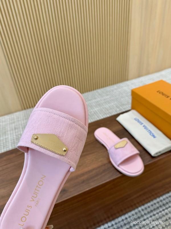 2025 Women Louis Vuitton Pink Leather Slippers LY00220