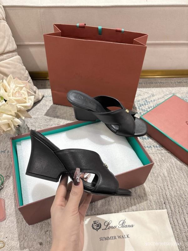 2025 Women Le Parmentier Black Leather Slippers LY00300