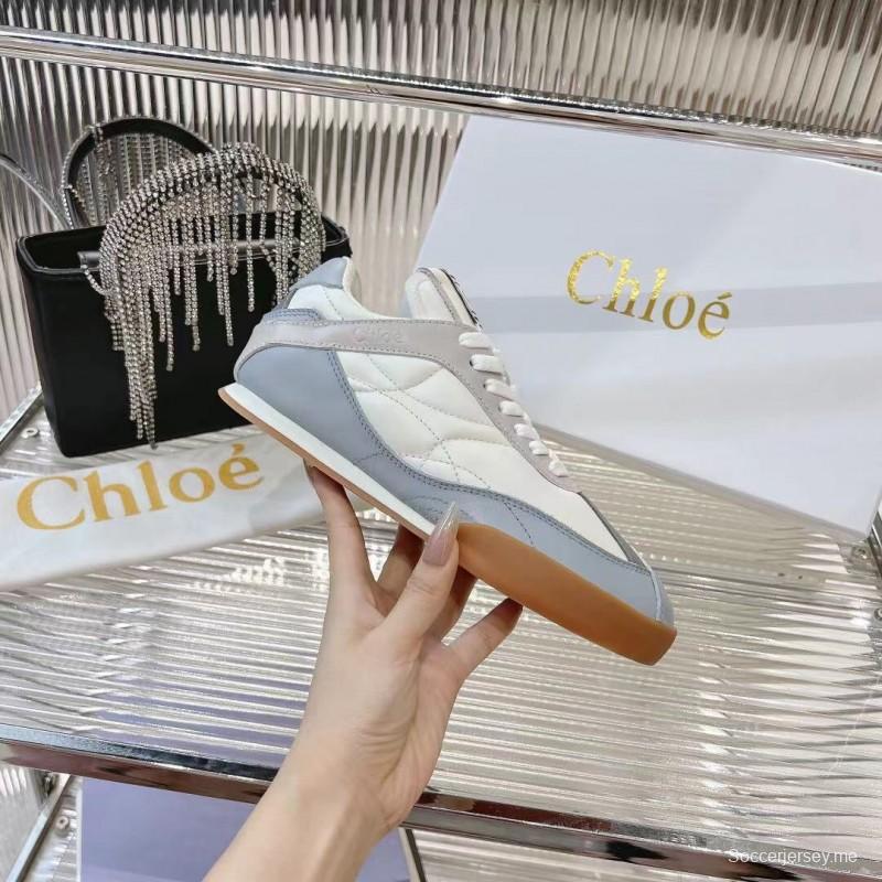2025 Unisex Chloé White Grey Leather Casual Sneakers LY00280/LY00300