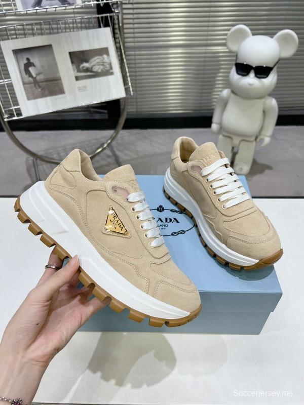 2025 Unisex Prada Beige Suede Leather Sneakers