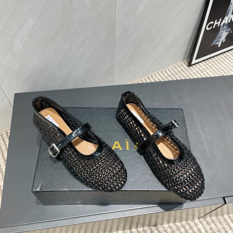 2025/Women Alaïa Black Woven Leather Mary Jane Flats LY00360(F)