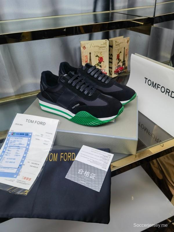 2025 Unisex TOM FORD Black Green Leather Suede Sneakers LY00360(F)/LY00370(M)