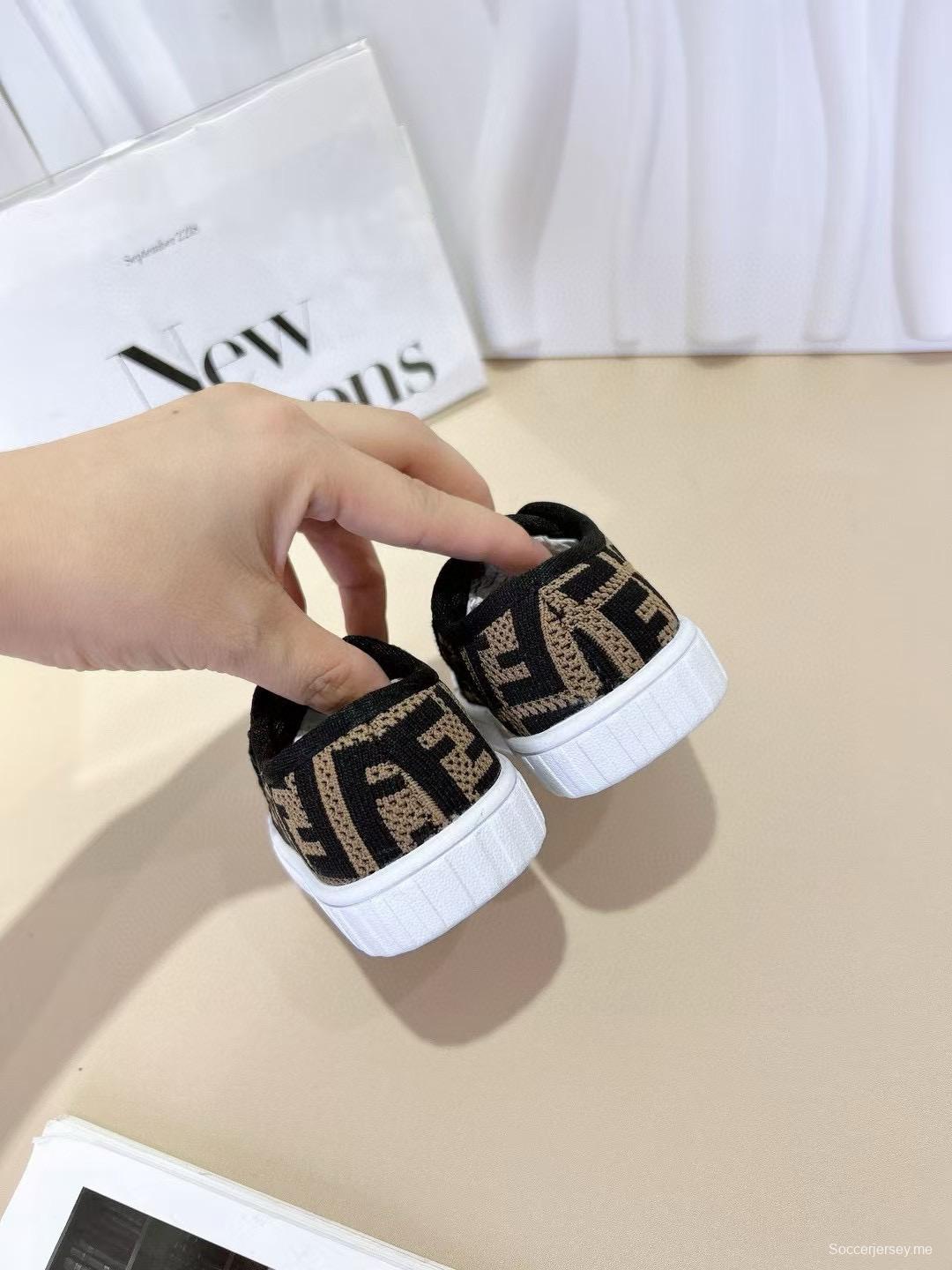 2024 Kids Fendi Black Brown Canvas Sneakers