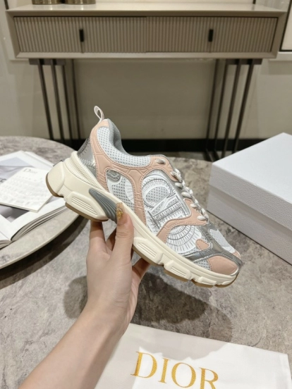 2025 Women Dior White Pink Grey Mesh Leather Running Shoes