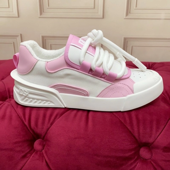 2025 Women Dolce & Gabbana White Pink Leather Mesh Sneakers