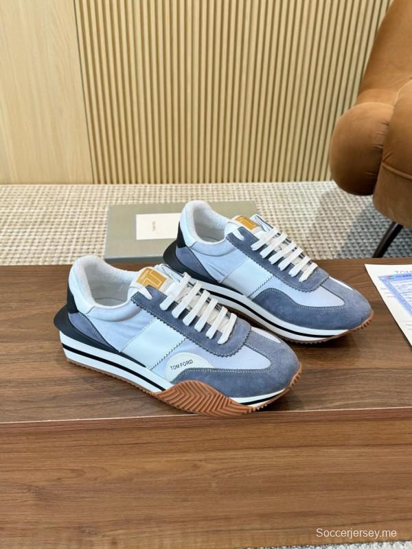 2025 Unisex TOM FORD Blue White Grey Leather Suede Sneakers LY00360(F)/LY00370(M)