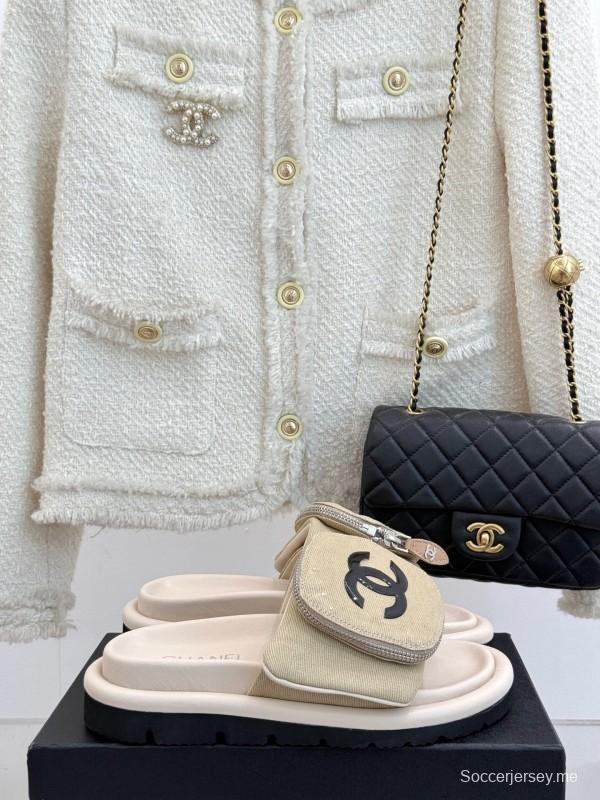 2025 Slippers Chanel Beige Fabric Slippers KFY00220